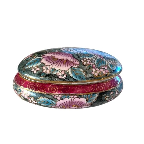 Chinese Porcelain Floral Peacock Trinket Dish w/Lid - Picture 4 of 7